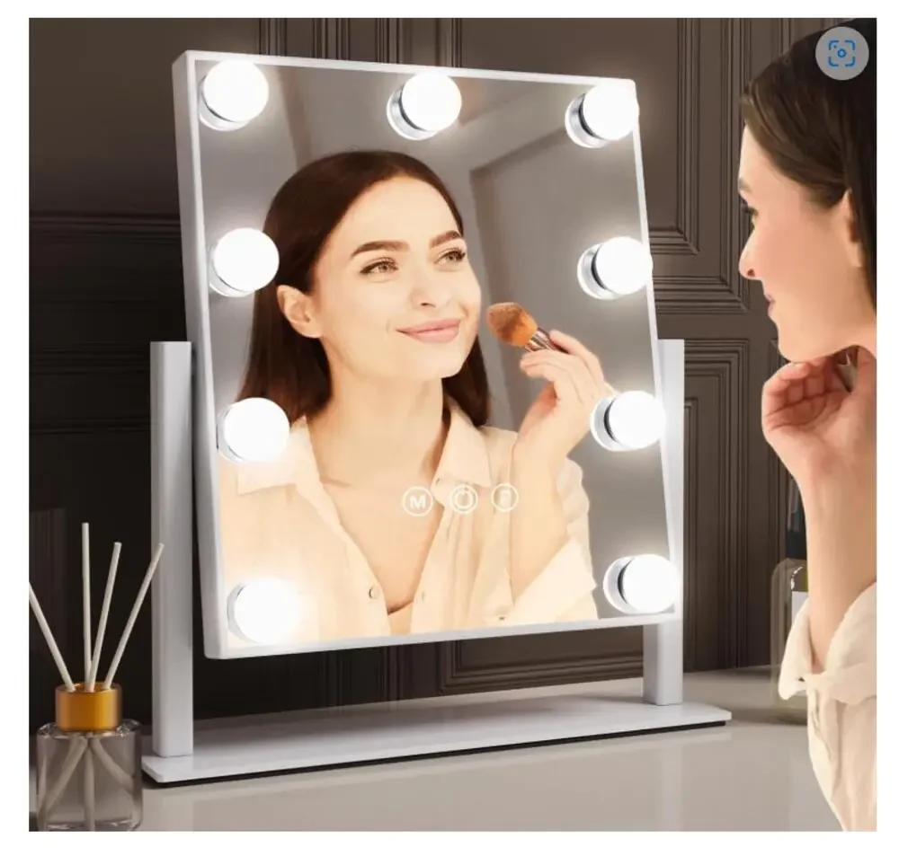 Vanity Mirror 9 LED Bulbs, Touch Control, 3 Colors Light, 360° Rotation